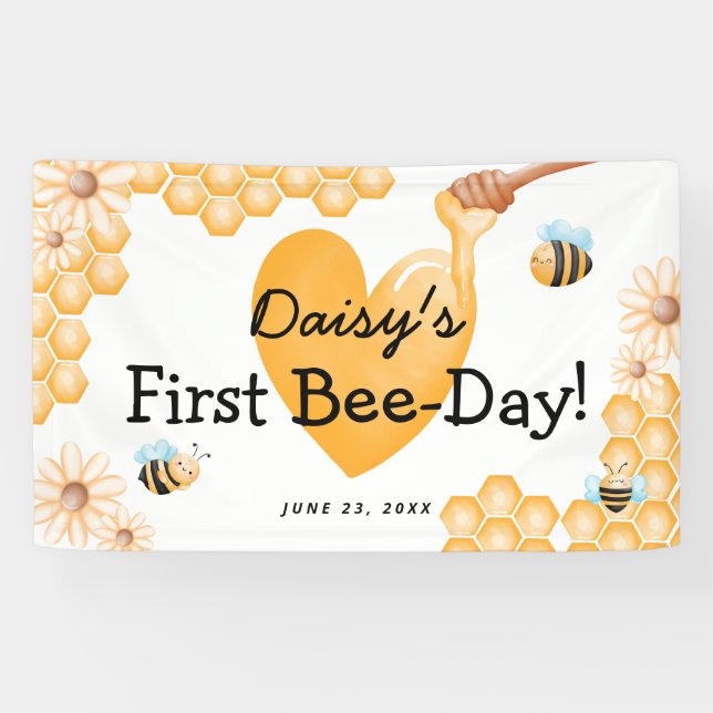 Cute 1st Bee-Day! First Birthday  Banner (Horizontal)