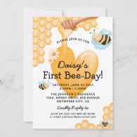 Cute 1st Bee-Day! First Birthday Invitation