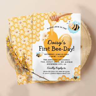 Cute 1st Bee-Day! First Birthday Invitation