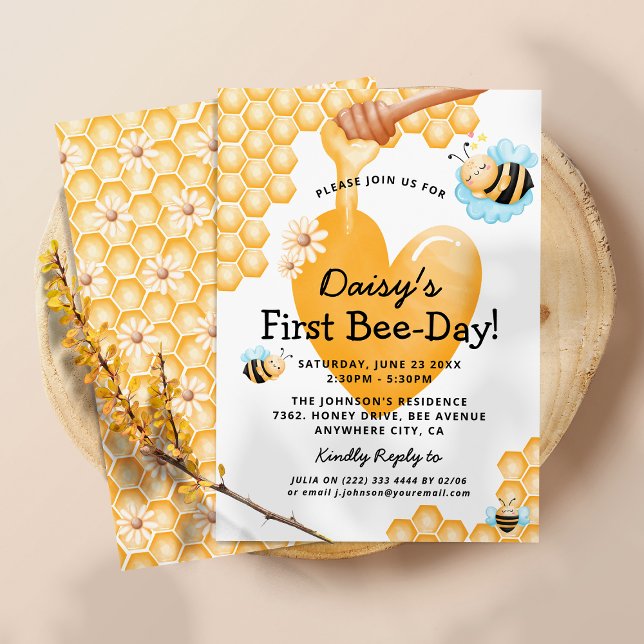 Cute 1st Bee-Day! First Birthday Invitation (Creator Uploaded)