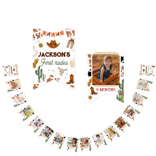 Cute 1st Birthday 12 Month Milestone 1st rodeo Bunting Flags