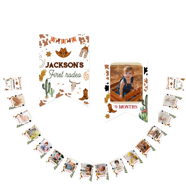 Cute 1st Birthday 12 Month Milestone 1st rodeo Bunting Flags (Creator Uploaded)