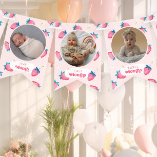 Cute 1st Birthday 12 Month Photo Milestone Berry Bunting Flags