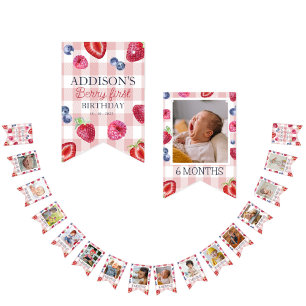 Cute 1st Birthday 12 Month Photo Milestone Bunting Flags