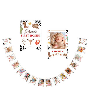 Cute 1st Birthday 12 Month Photo Milestone Bunting Flags