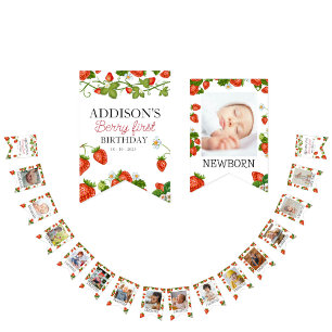 Cute 1st Birthday 12 Month Photo Milestone Bunting Flags