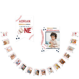 Cute 1st Birthday 12 Month Photo Milestone Bunting Flags
