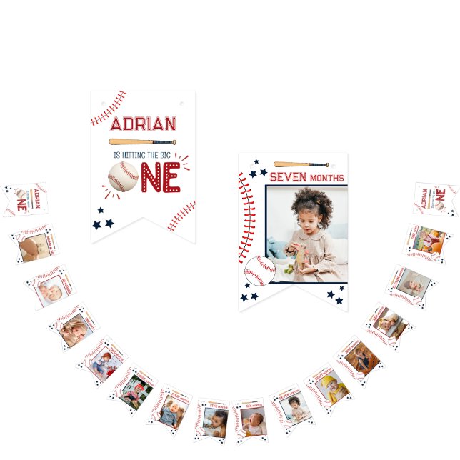 Cute 1st Birthday 12 Month Photo Milestone Bunting Flags (Creator Uploaded)