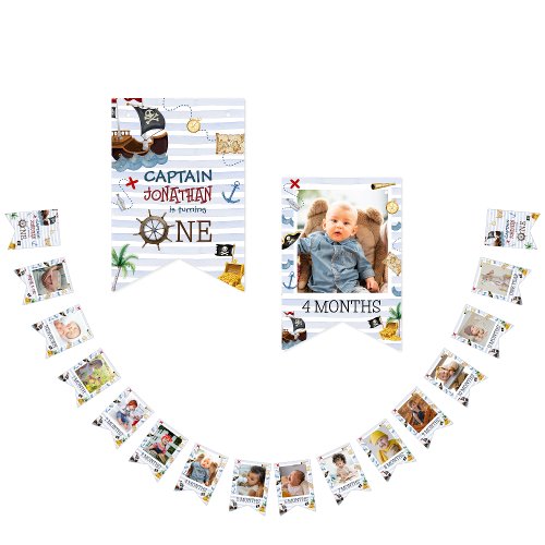 Cute 1st Birthday 12 Month Photo Milestone Pirate Bunting Flags