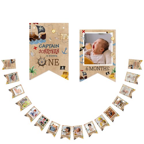 Cute 1st Birthday 12 Month Photo Milestone Pirate Bunting Flags