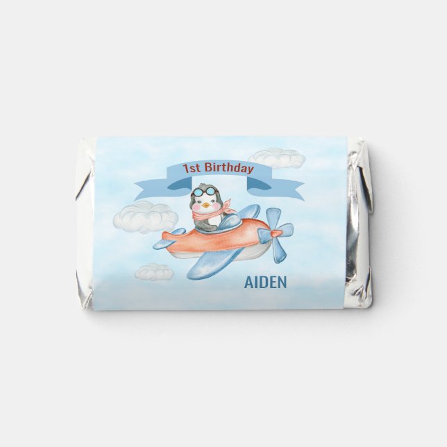 Cute 1st Birthday Airplane Penguin Hershey's Miniatures (Front)