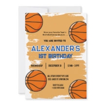Cute 1st Birthday Basketball Bash Invitation