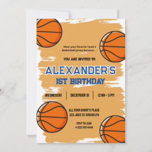 Cute 1st Birthday Basketball Bash Invitation