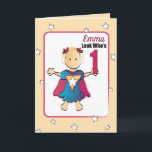 Cute 1st Birthday Card for Super Girl<br><div class="desc">Wish that Super LittleGirl a fun 1st birthday with this card that you can personalize the message and her name</div>