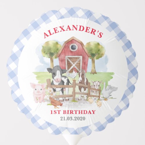 Cute 1st Birthday Farm Animals Barnyard Kids Balloon