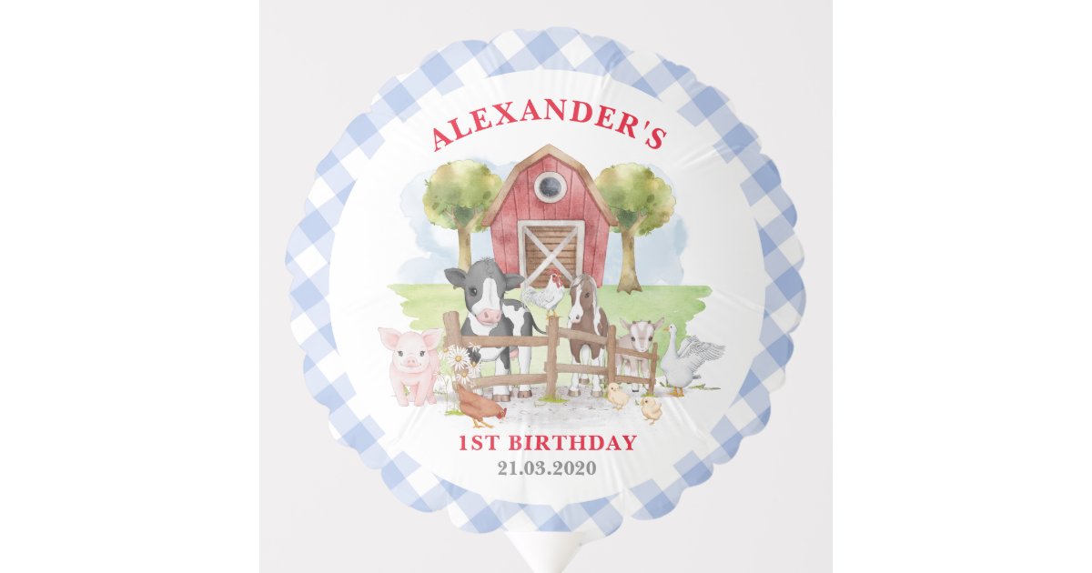 Cute 1st Birthday Farm Animals Barnyard Kids Balloon | Zazzle