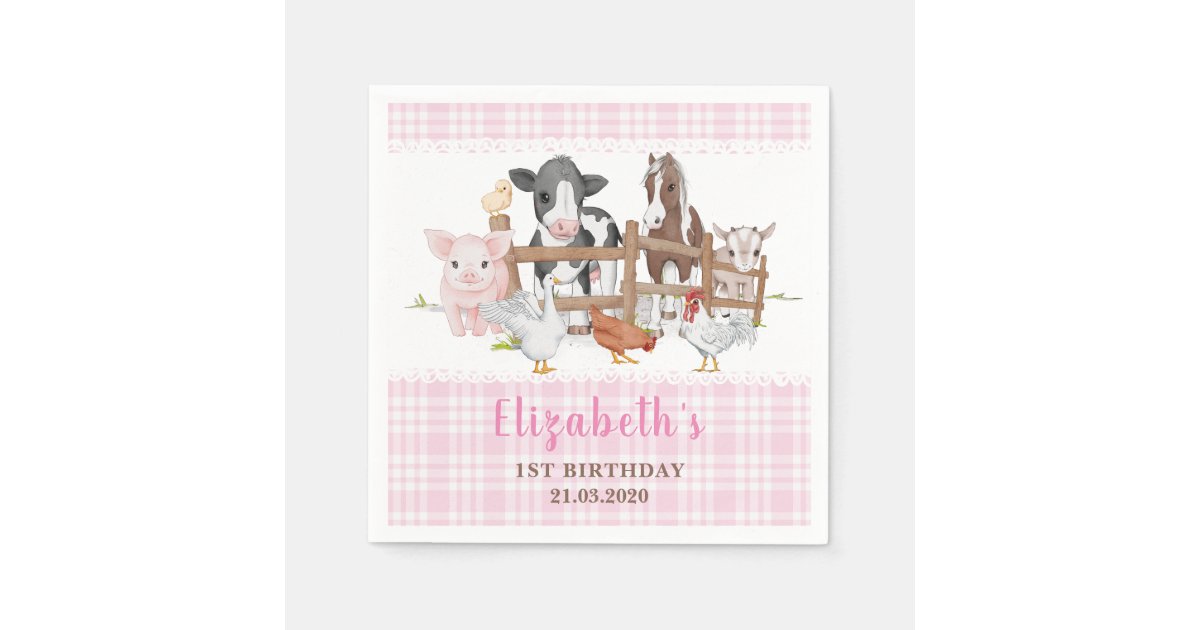 Cute 1st Birthday Farm Animals Barnyard Kids Napkins | Zazzle