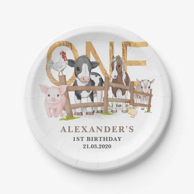 Cute 1st Birthday Farm Animals Barnyard Kids Paper Plates | Zazzle
