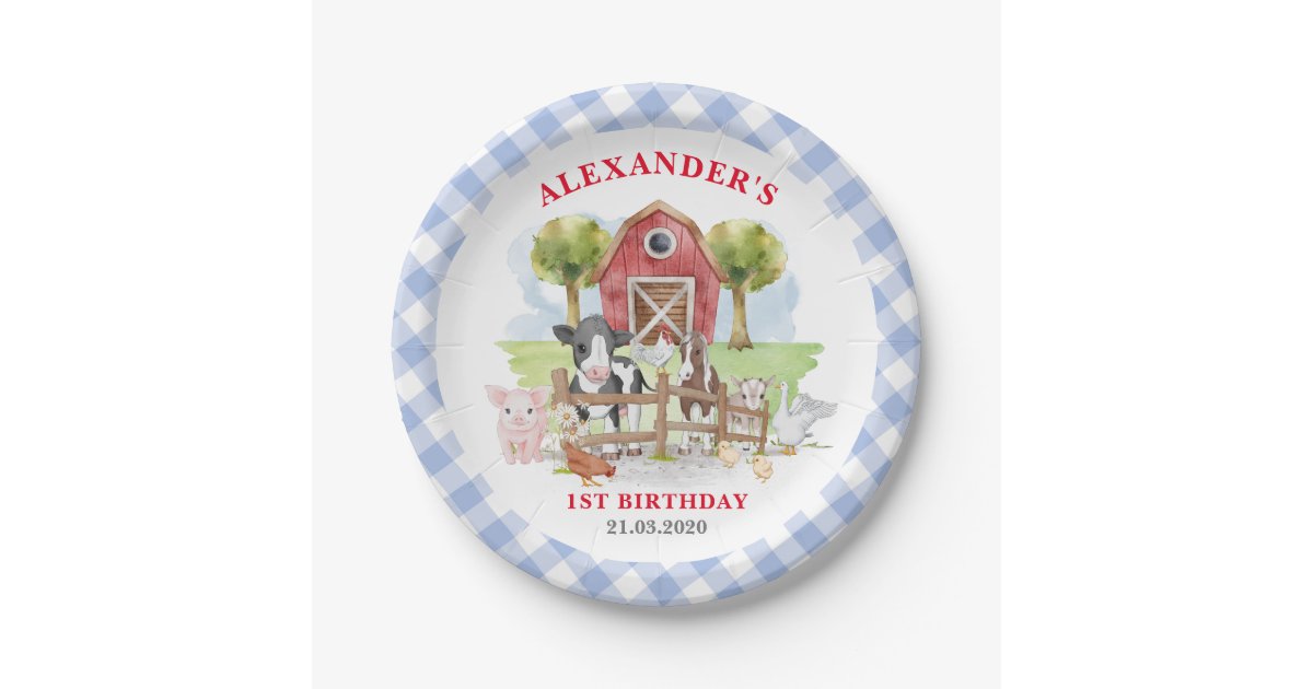 Cute 1st Birthday Farm Animals Barnyard Kids Paper Plates | Zazzle