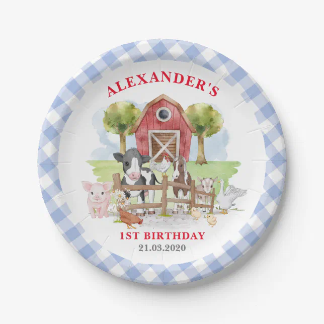 Cute 1st Birthday Farm Animals Barnyard Kids Paper Plates | Zazzle