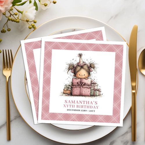 Cute 1st Birthday Girl Party Funny Whimsical Pink Paper Dinner Napkins