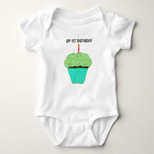 Cute 1st Birthday Green Cupcake Infant T-Shirt Baby Bodysuit