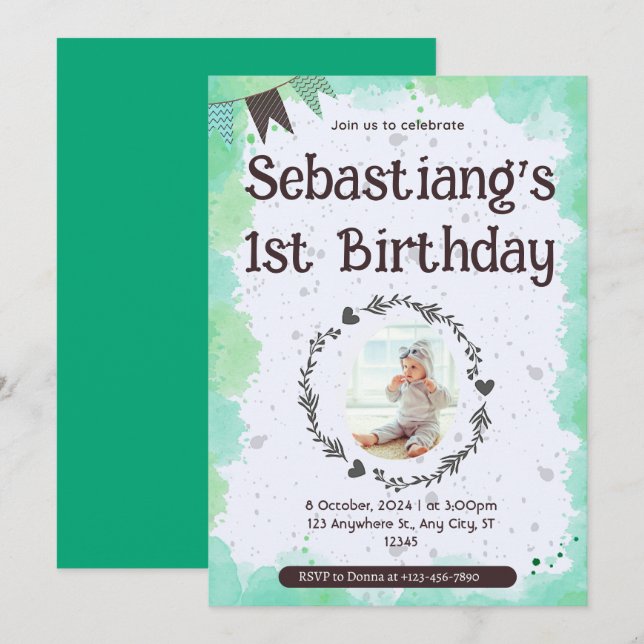 Cute 1st Birthday Invitation (Front/Back)