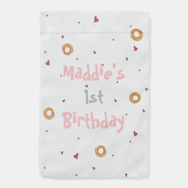 Cute 1st Birthday LOVE & BAGELS Personalised Kids  Garden Flag (Back)