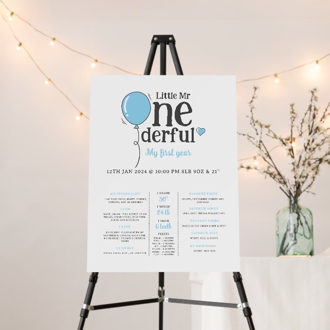 Cute 1st Birthday Milestone Sign for Baby Boy (In Situ (Stand))