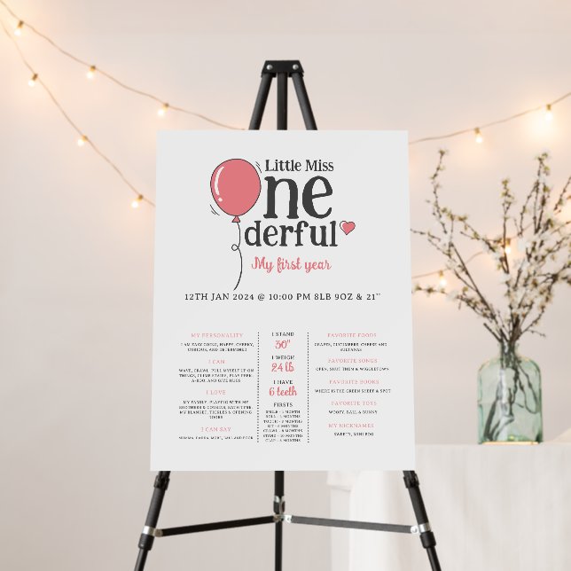 Cute 1st Birthday Milestone Sign for Baby Girl (In Situ (Stand))