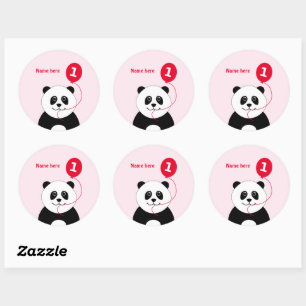 Cute 1st birthday panda add name pink classic round sticker