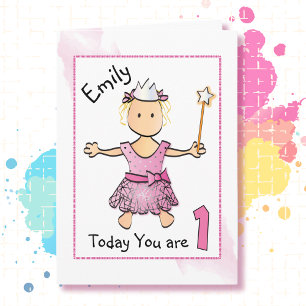 Cute 1st Birthday Pink Fairy Princess for Girl Card