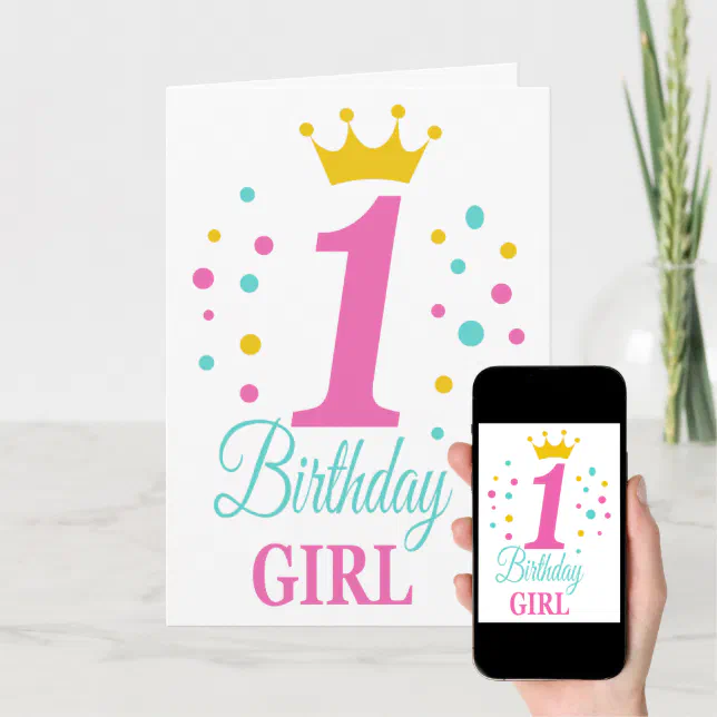 Cute 1st Birthday Princess Crown Birthday Girl Card Zazzle 9905