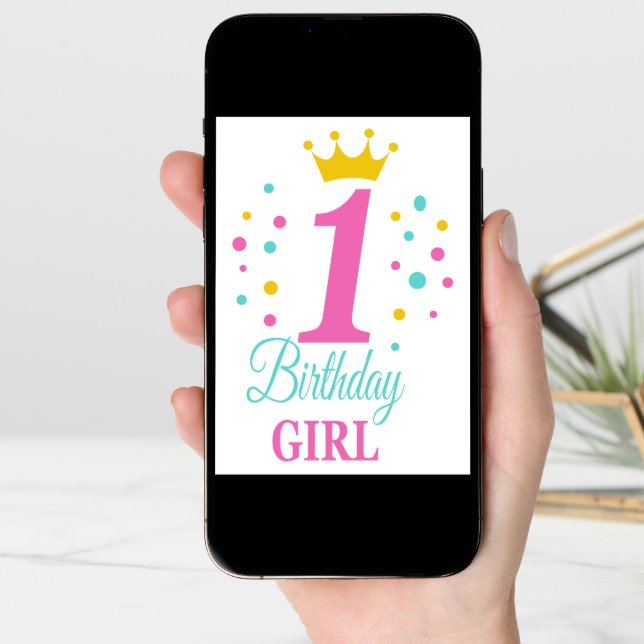Cute 1st Birthday Princess Crown Birthday Girl Card (Front Digital)