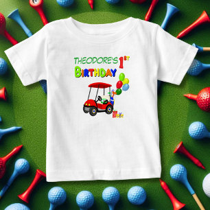 Cute 1st Birthday Red Golf Cart Boy's Baby T-Shirt