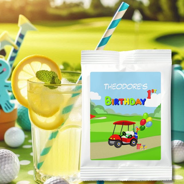 Cute 1st Birthday Red Golf Cart Boy's Lemonade Drink Mix (Creator Uploaded)