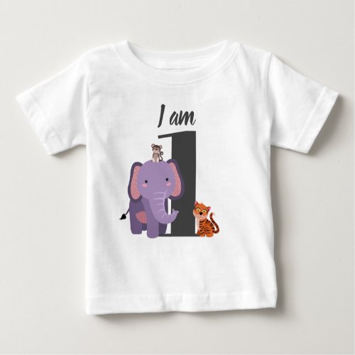 Cute 1st Birthday Safari Elephant Tiger Monkey Baby T_Shirt