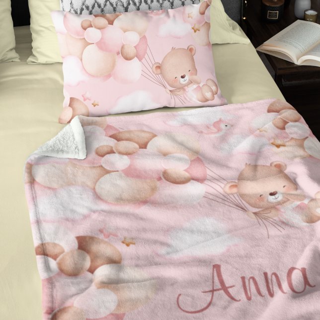 Cute 1st Birthday Teddy Bear Baby Birthday Pink Baby Blanket (Creator Uploaded)