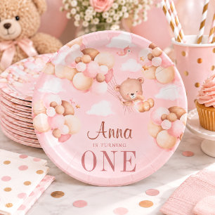 Cute 1st Birthday Teddy Bear Baby Birthday Pink Paper Plates