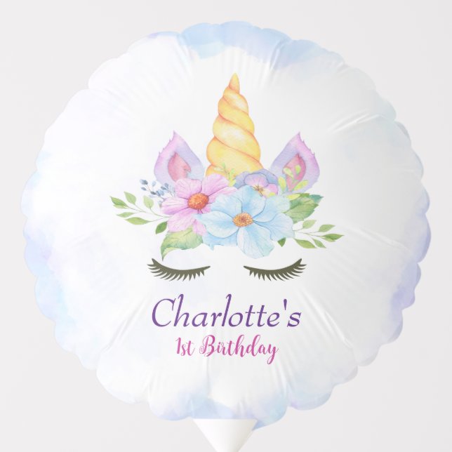 Cute 1st Birthday Unicorn-Themed Party Balloon (Front)