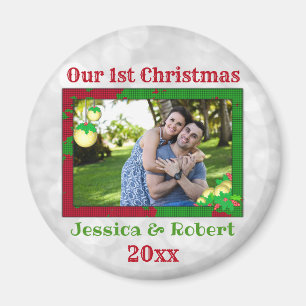 Cute 1st Christmas Couple Photo Magnet