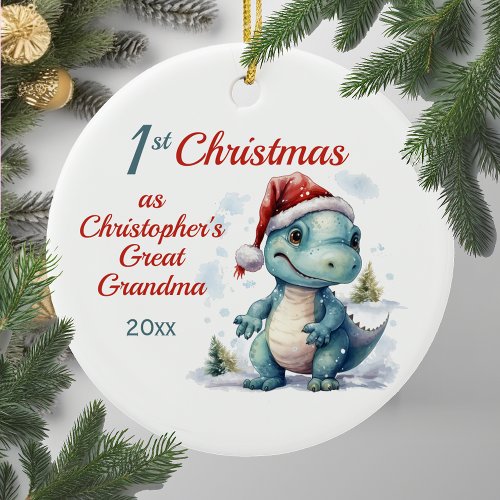Cute 1st Christmas Great Grandson Dinosaur Ceramic Ornament