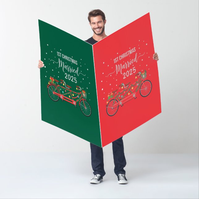 Cute 1st Christmas Married 2025 Tandem Bicycle  Card (In Situ)