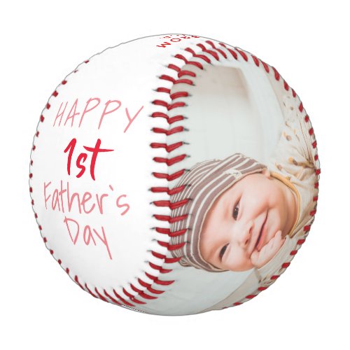 Cute 1st Father`s Day Pink Script 2 Photo Collage Baseball - Cute 1st Father`s Day Pink Script 2 Photo Collage Baseball. Cute design for the new dad. Trendy script Happy Father`s Day, message with name and year. Add 2 favorite photos and make a sweet gift for a new dad for Father`s Day.