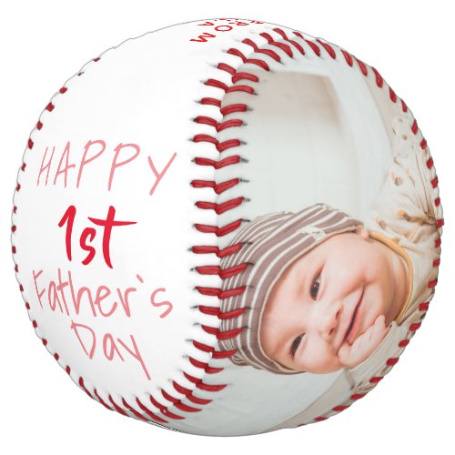 Cute 1st Father`s Day Pink Script 2 Photo Collage Softball - Cute 1st Father`s Day Pink Script 2 Photo Collage Softball. Cute design for the new dad. Trendy script Happy Father`s Day, message with name and year. Add 2 favorite photos and make a sweet gift for a new dad for Father`s Day.