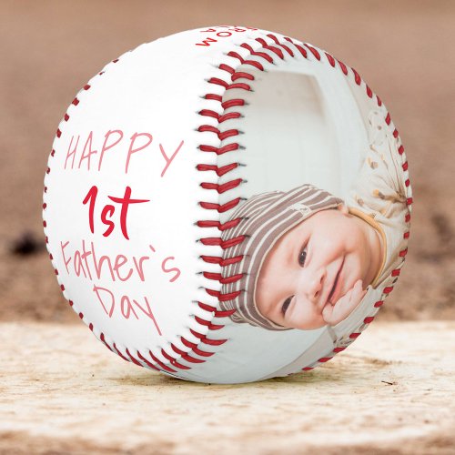 Cute 1st Fathers Day Pink Script 2 Photo Collage Softball