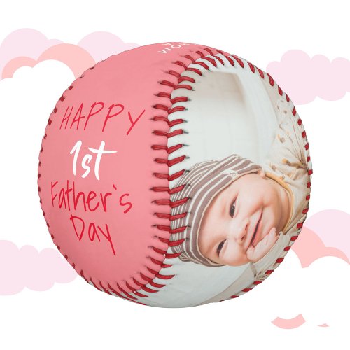 Cute 1st Fathers Day Script 2 Photo Collage Baseball