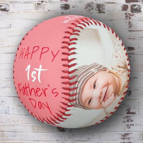 Cute 1st Fathers Day Script 2 Photo Collage Softball