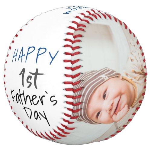 Cute 1st Father`s Day Script 2 Photo Collage Softball - Cute 1st Father`s Day Script 2 Photo Collage Softball. Cute design for the new dad. Trendy script Happy Father`s Day, message with name and year. Add 2 favorite photos and make a sweet gift for a new dad for Father`s Day.