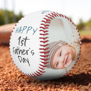 Cute 1st Father`s Day Script White 2 Photo Collage Baseball at Zazzle